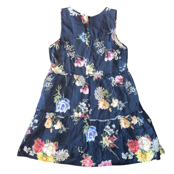 Le Ragazze Women's Boho Flowy Tiered Navy Linen Floral Dress Italy S - Picture 2 of 8